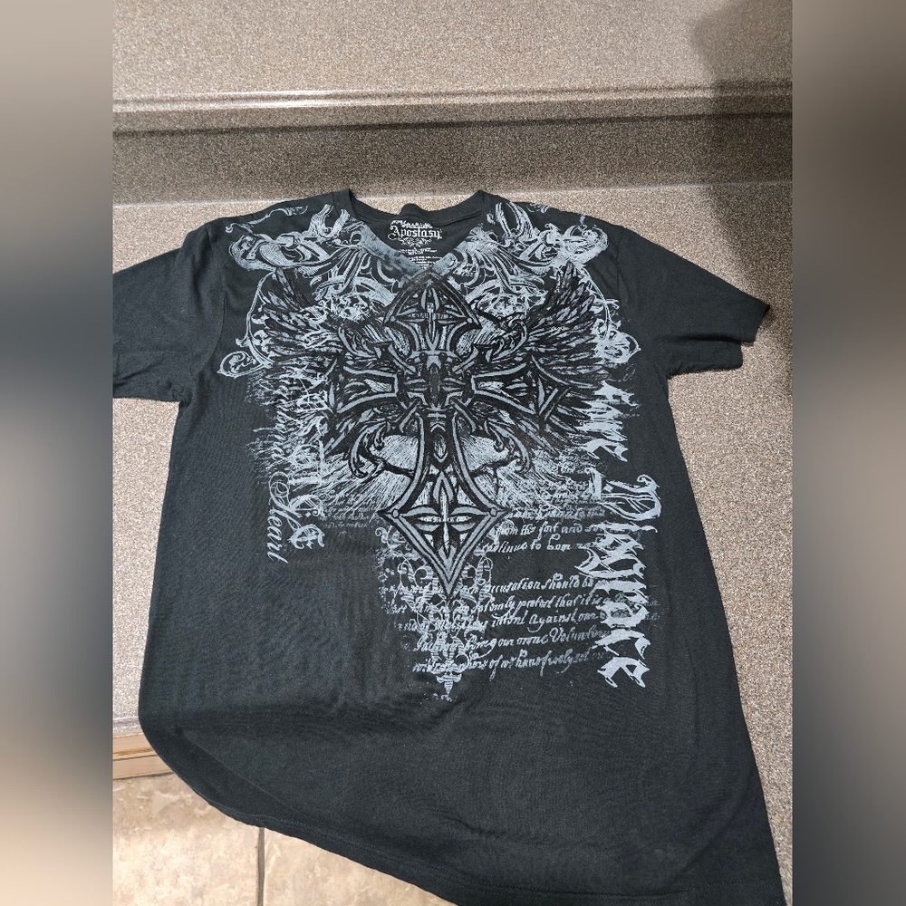 Affliction Black Short-Sleeve Tee with Silver Graphic Cross